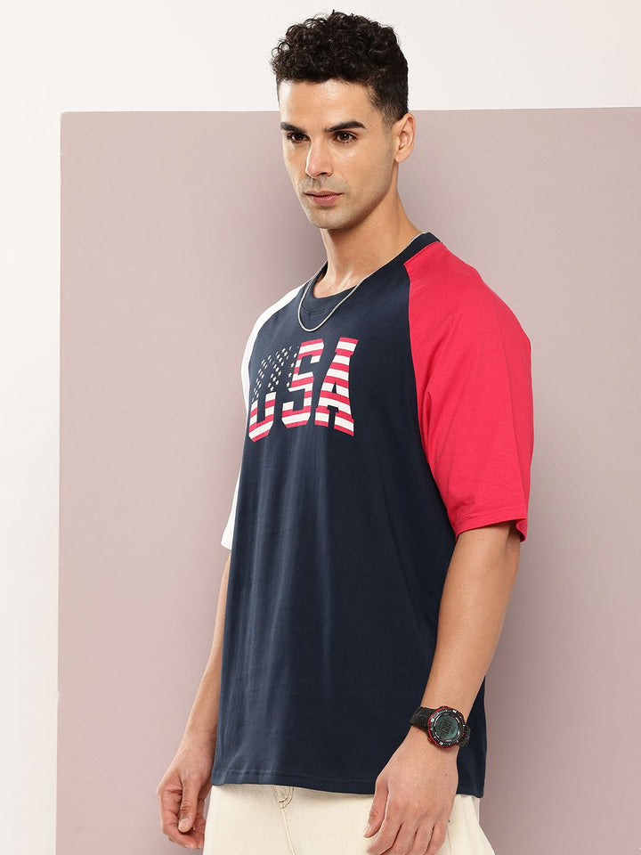 DILLINGER Men Typography Colourblocked Oversized Pure Cotton T-shirt
