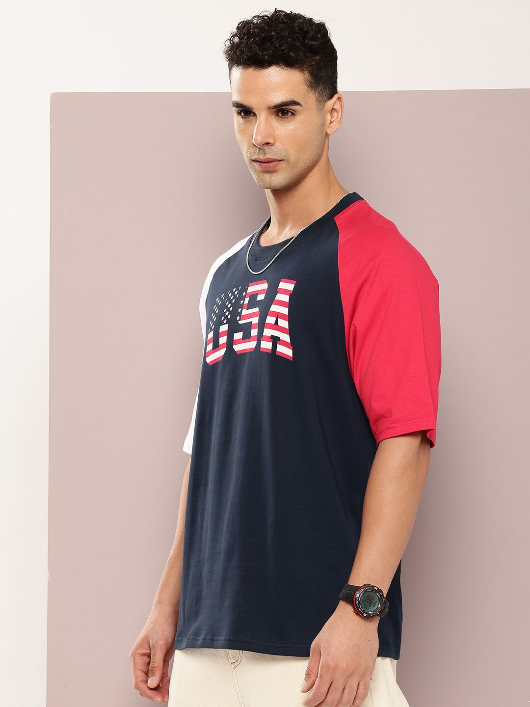DILLINGER Men Typography Colourblocked Oversized Pure Cotton T-shirt