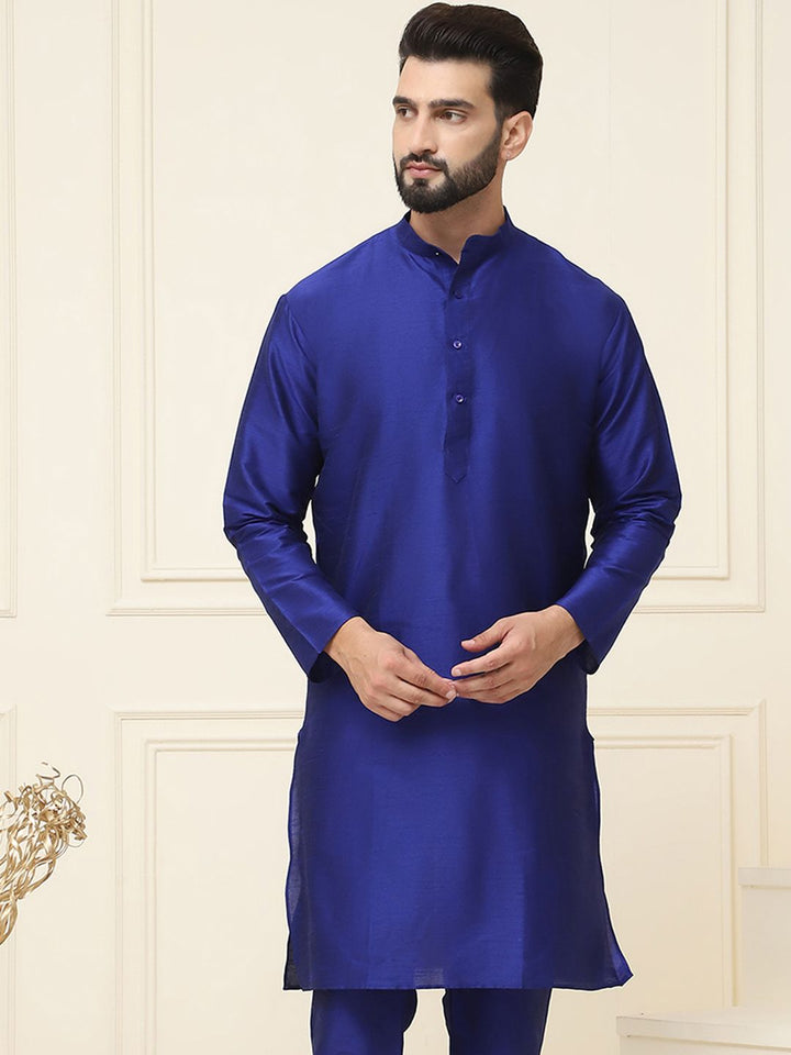 SOJANYA Men Blue Solid Straight Kurta