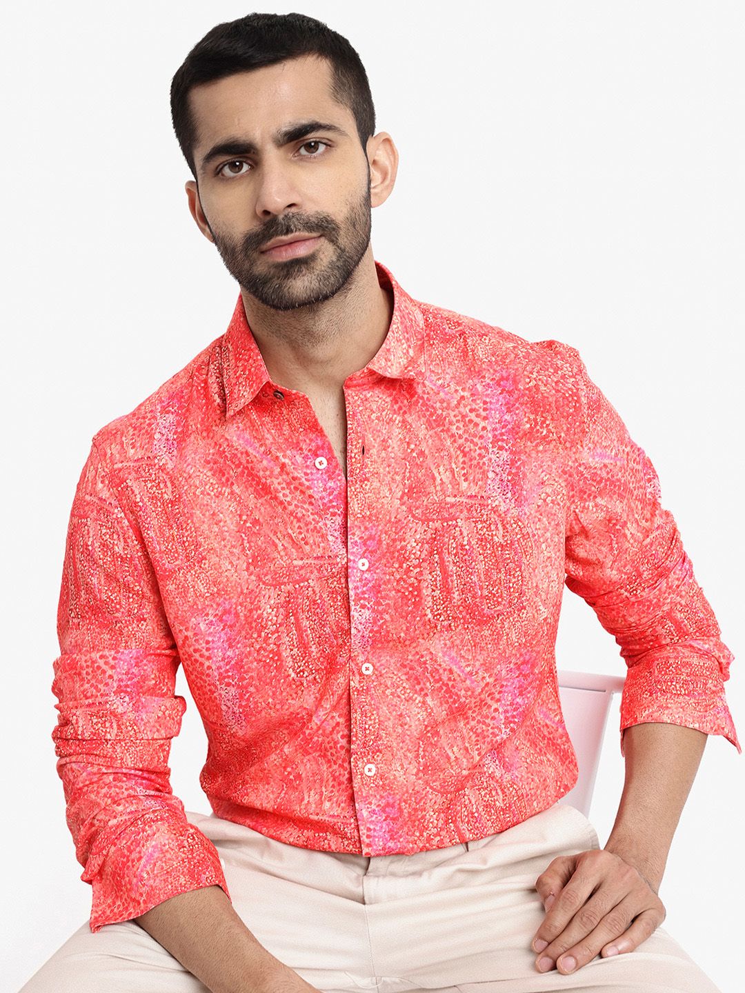 RARE RABBIT Men Audie Slim Fit Floral Opaque Printed Cotton Shirt