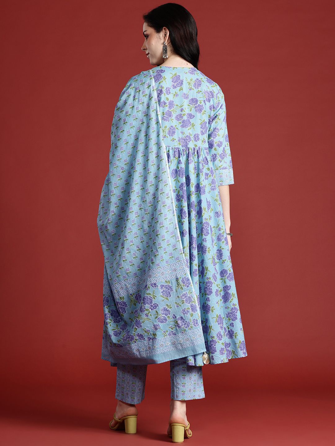 Anouk Floral Print Kurta with Trousers & Dupatta