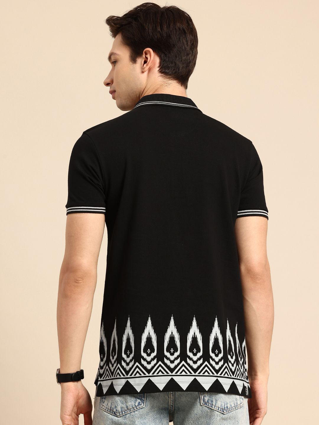 Being Human Pure Cotton Geometric Printed Polo Collar T-shirt