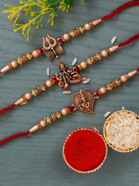 Pek eCraftIndia 3 Rakhi Berwarna-warni dengan Set Roli Chawal