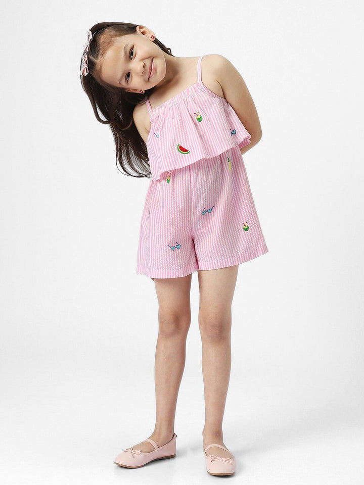 Nauti Nati Girls Striped Pure Cotton Playsuit