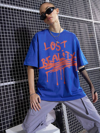 SASSAFRAS Blue Graphic Printed Drop-Shoulder Oversized Pure Cotton T-shirt