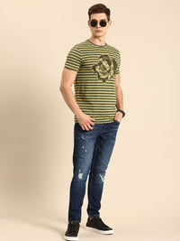 Being Human Pure Cotton Striped Applique T-shirt