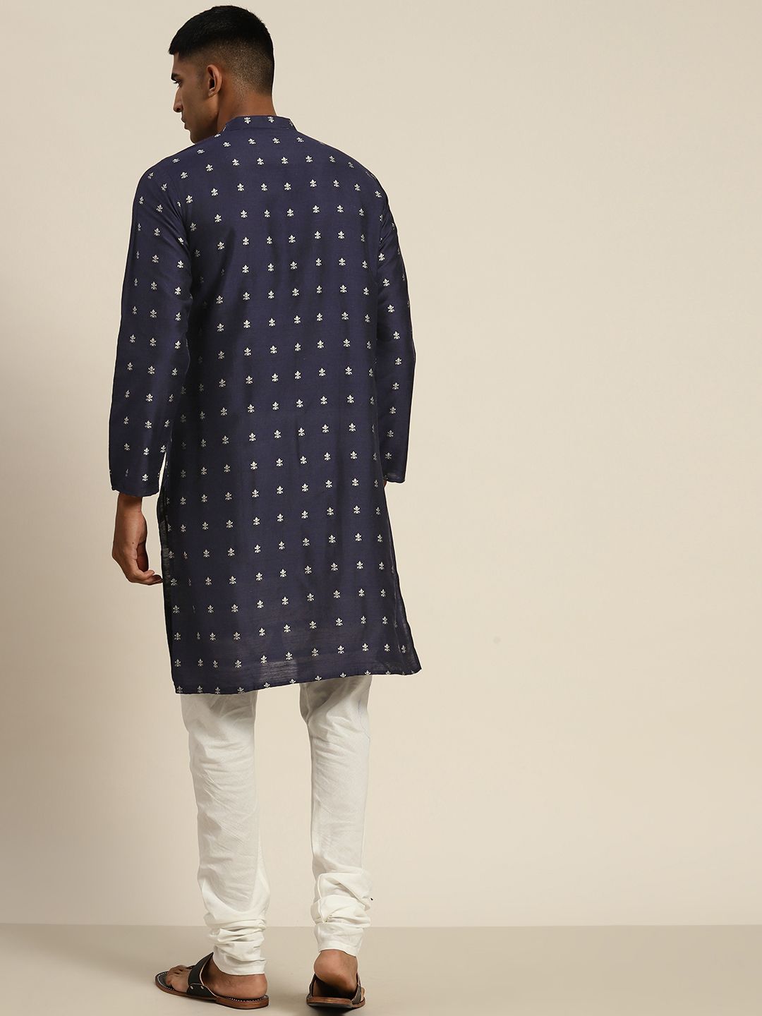 SOJANYA Motif Etnik Silk Cotton Indigo Kurta