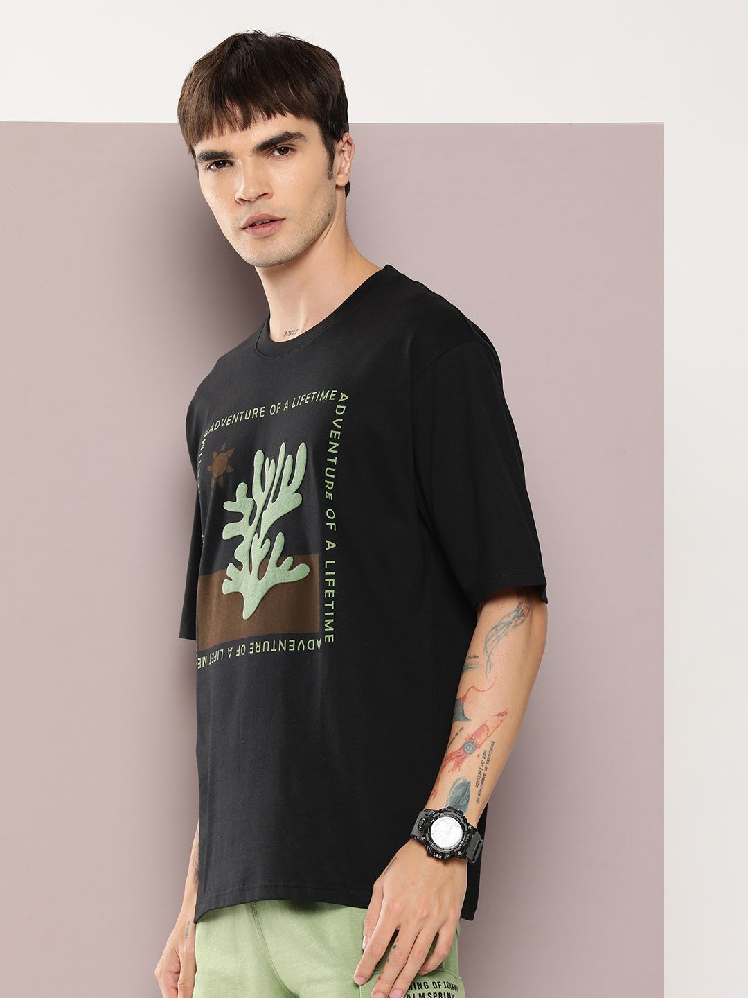 DILLINGER Men Graphic Printed Embossed Oversized T-shirt