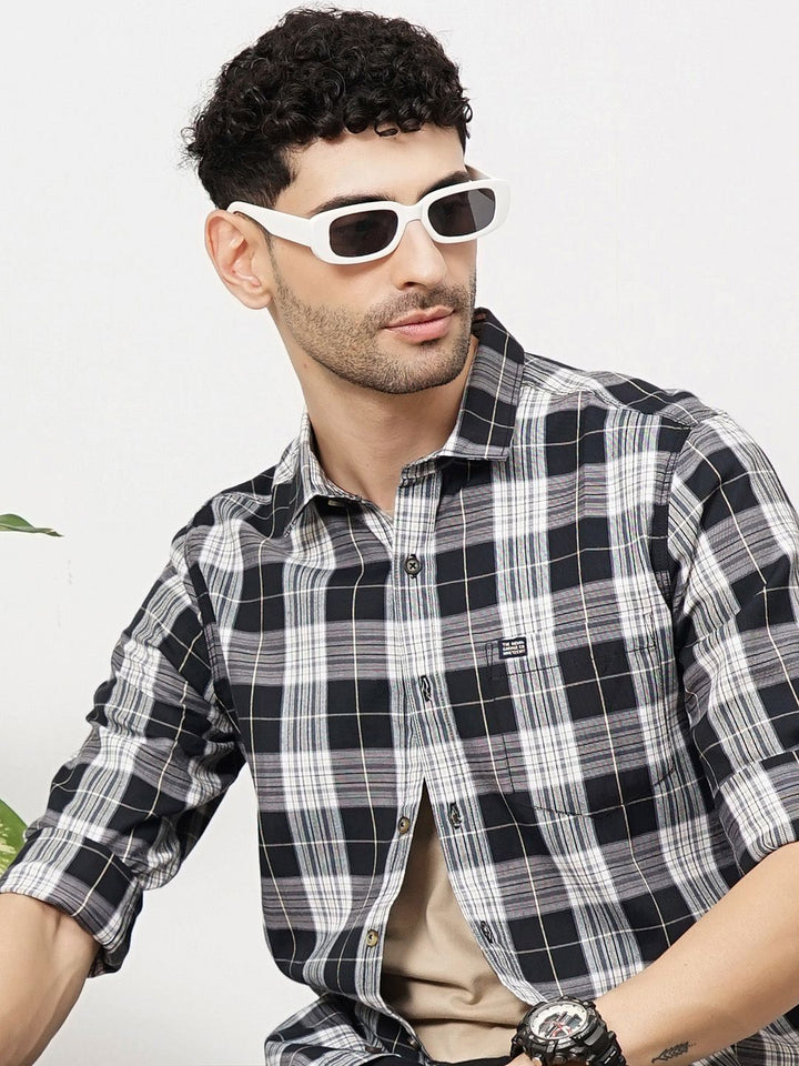 The Indian Garage Co Men Tartan Checked Cotton Casual Shirt