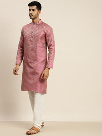 SOJANYA Ethnic Motif Woven Design Mandarin Collar Kurta With Churidar & Nehru Jacket