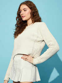 STREET 9 Off White Ribbed Acrylic Crop Pullover Sweater
