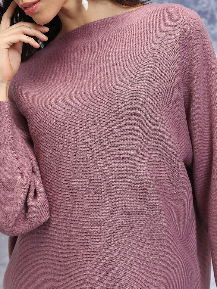 Tokyo Talkies Purple Oversized Acrylic Pullover Sweater