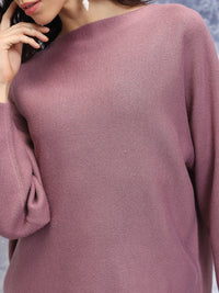 Tokyo Talkies Purple Oversized Acrylic Pullover Sweater