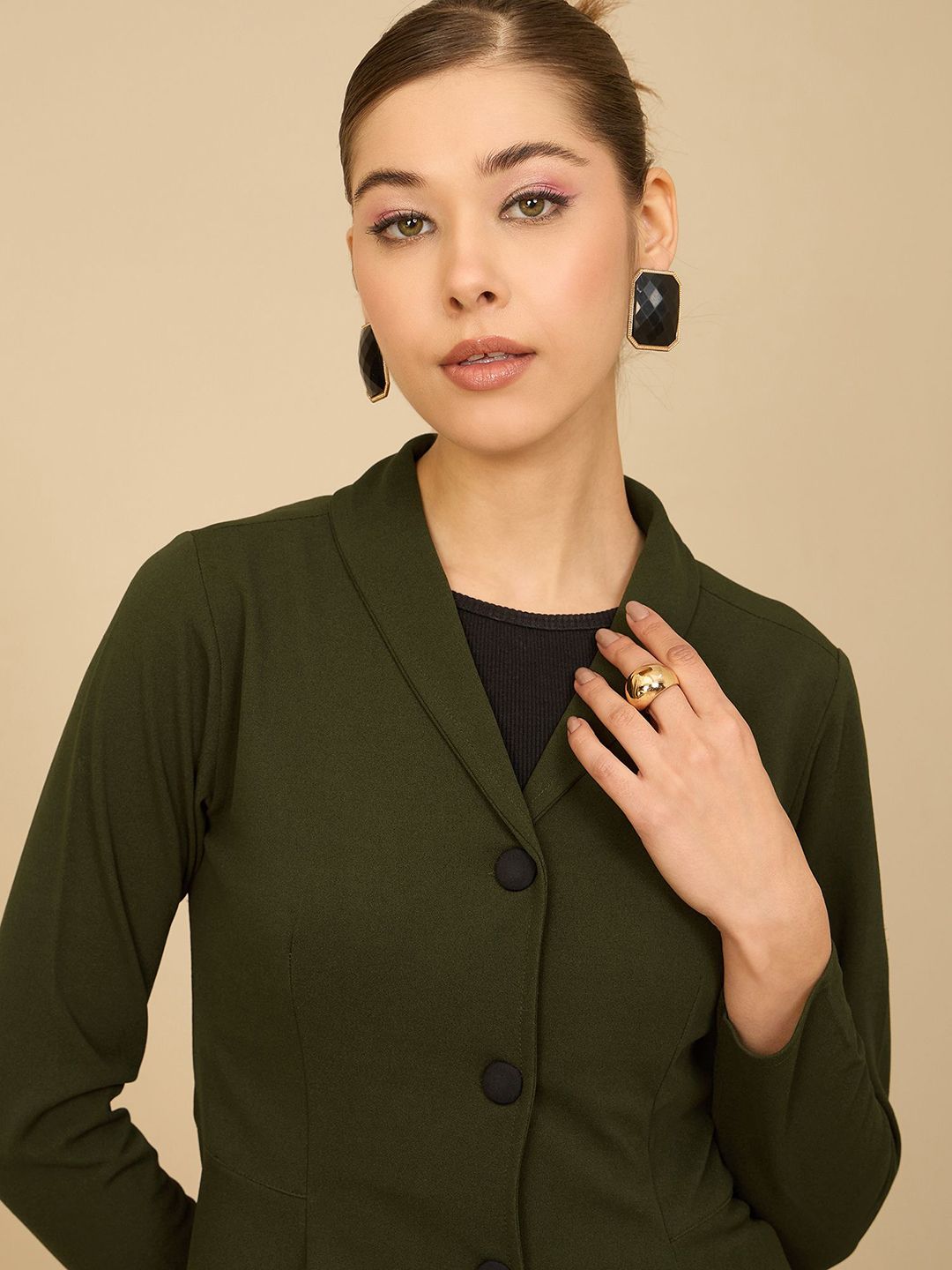 Antheaa Green Shawl Collar Jacket With Trousers