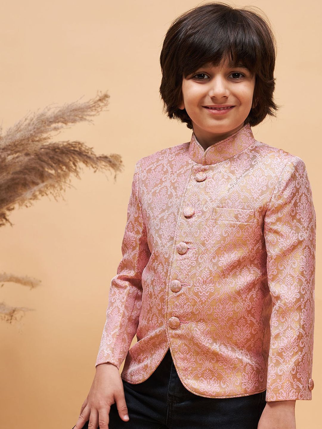 VASTRAMAY Boys Self Design Slim-Fit Bandhgala Blazer