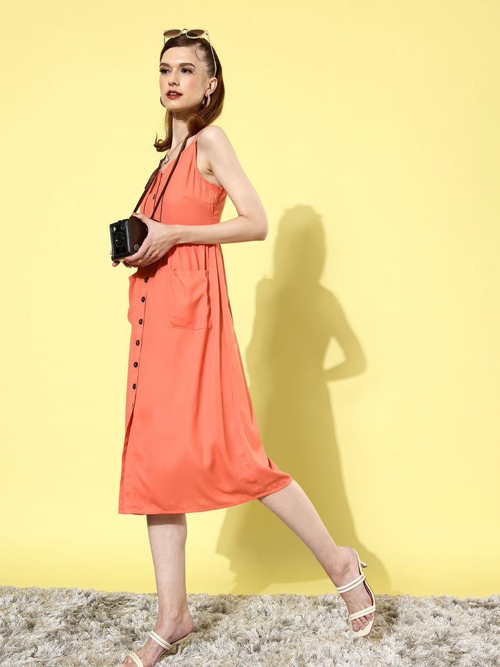 DressBerry Women Enchanting Coral Solid Sundress
