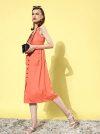 DressBerry Women Enchanting Coral Solid Sundress