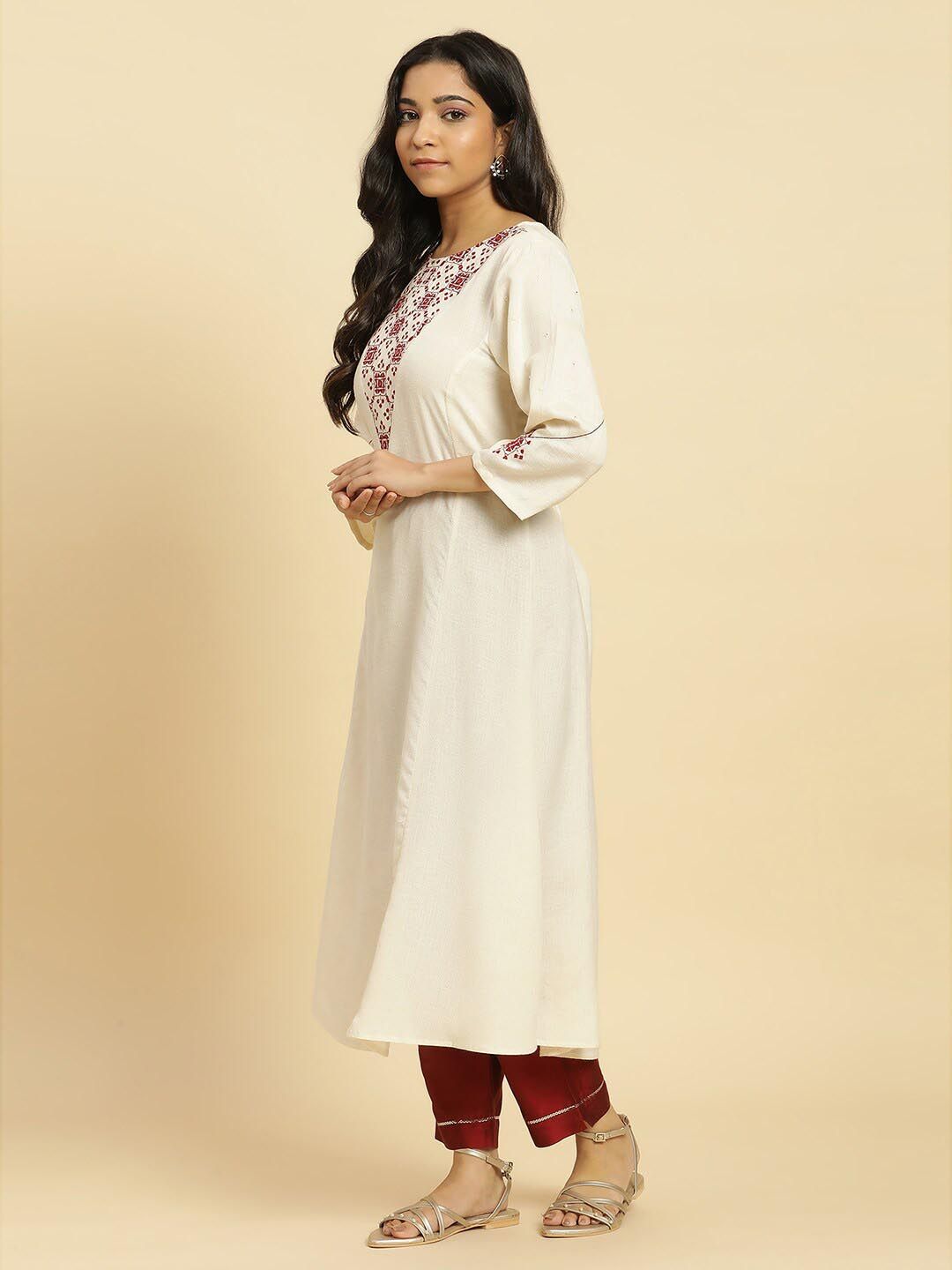 W Mirror Work Round Neck Anarkali Kurta