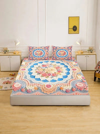 KLOTTHE White & Pink Floral 400 TC King Bedsheet with 2 Pillow Covers