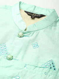 SOJANYA Men Solid Kurta with Churidar & Mirror Work Nehru Jacket