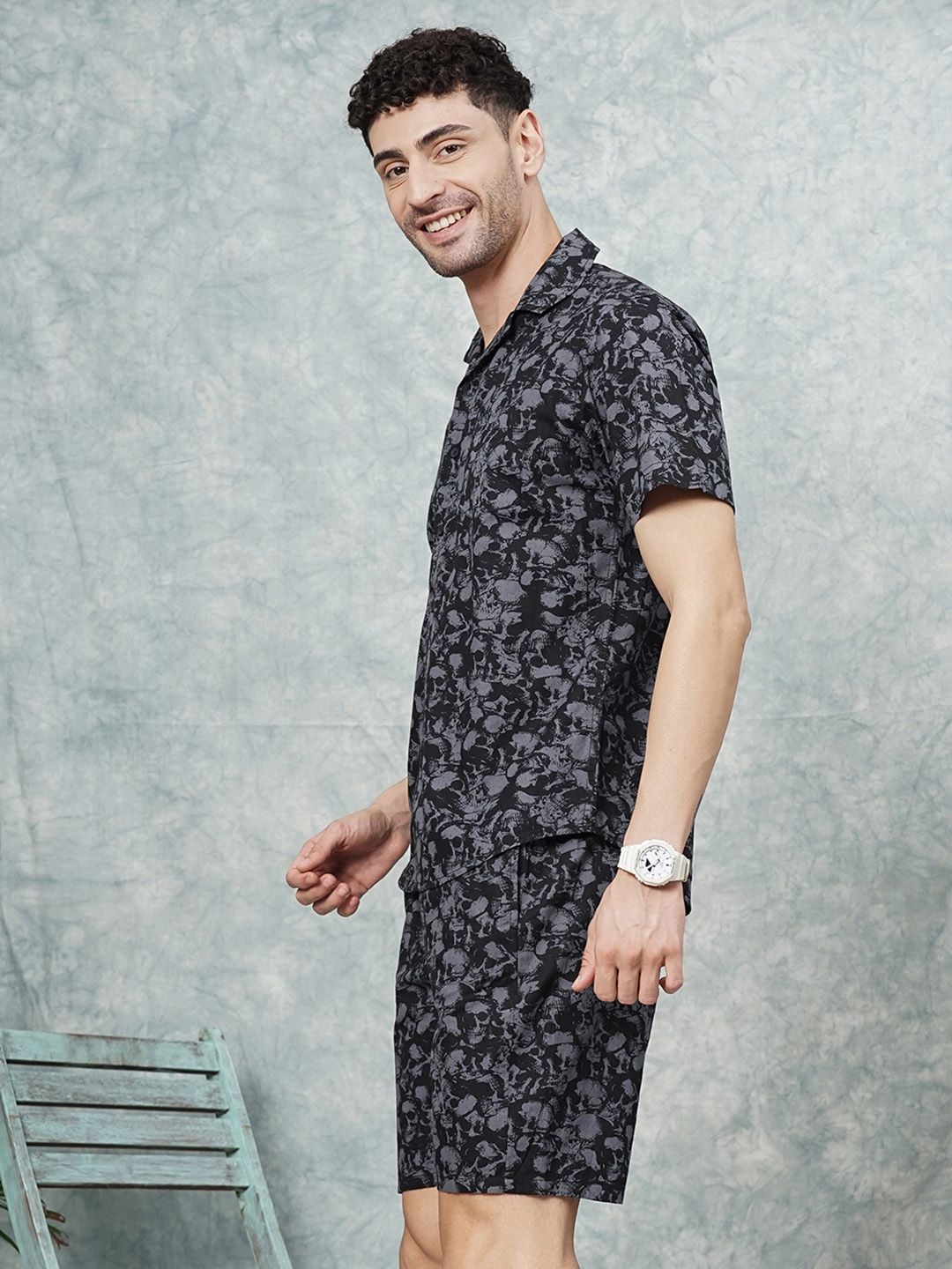 The Indian Garage Co Men Abstract Printed Pure Cotton Night suit