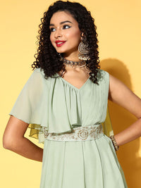 Shae by SASSAFRAS Green Ethnic Belted Maxi Dress