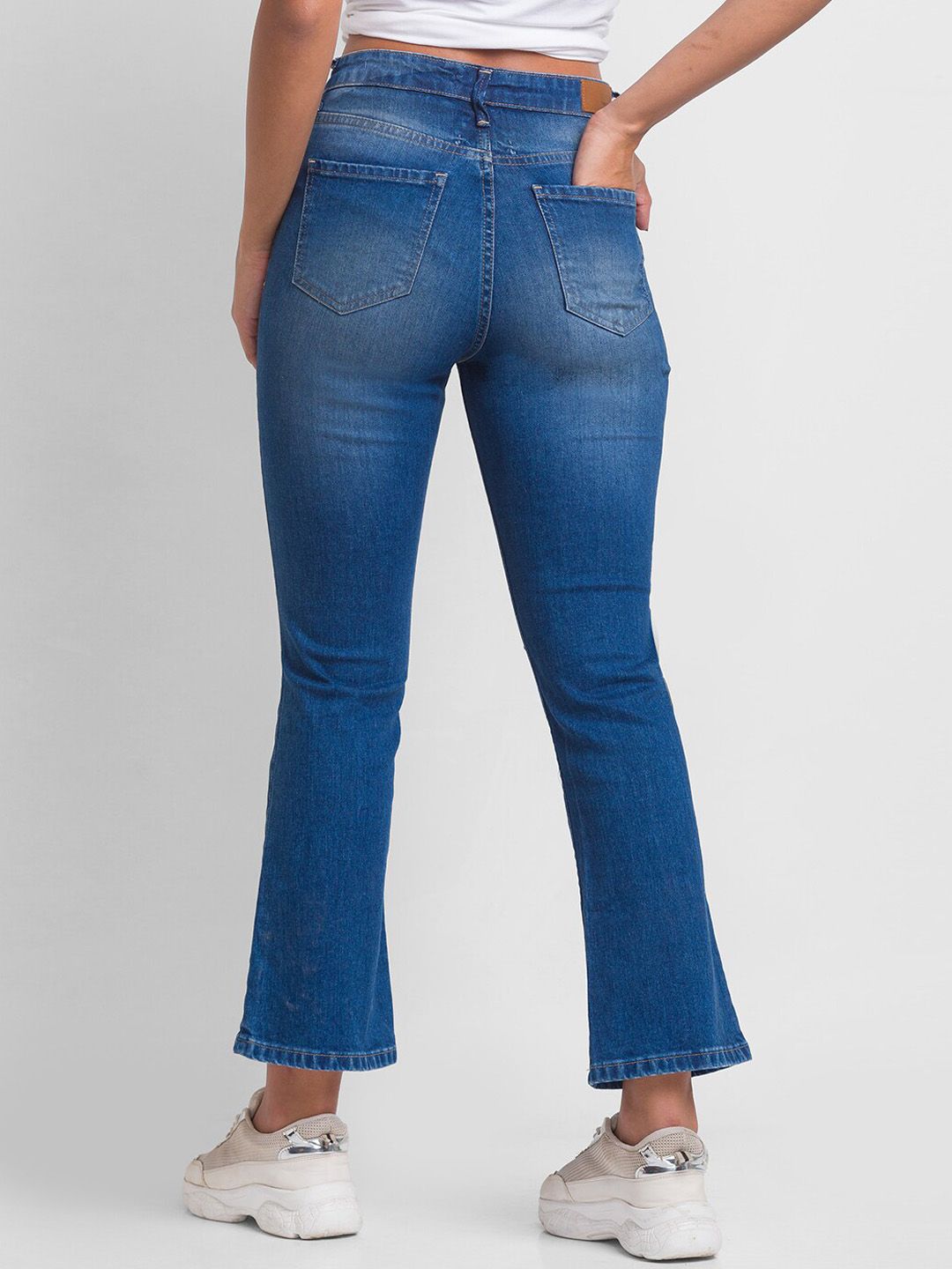 SPYKAR Women Blue Elissa Bootcut Slash Knee Light Fade Jeans