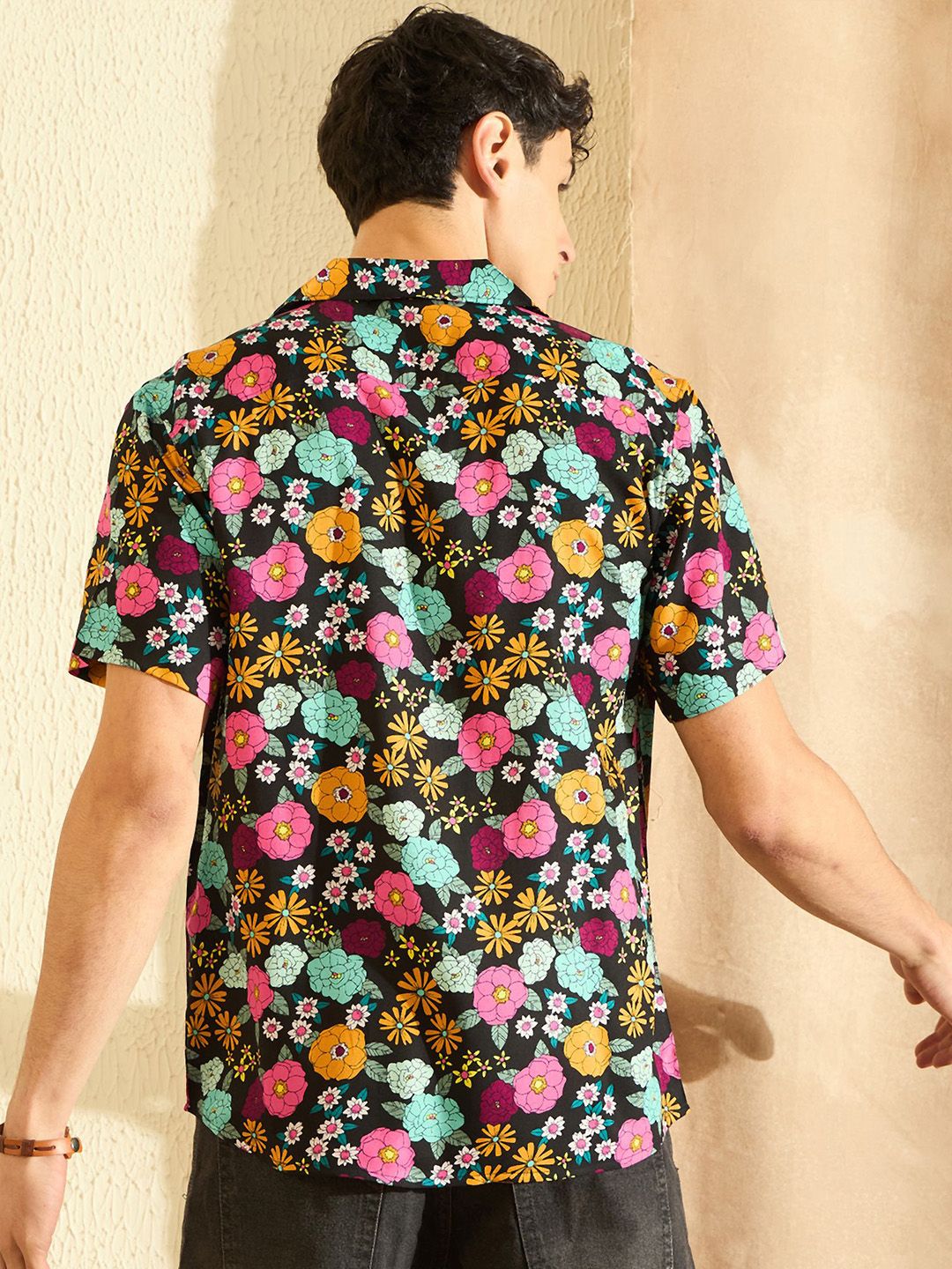 DENNISON Smart Oversized Floral Printed Cuban Collar Casual Shirt