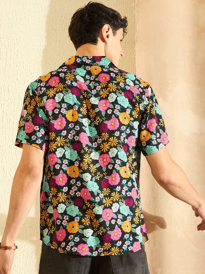 DENNISON Smart Oversized Floral Printed Cuban Collar Casual Shirt