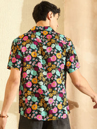 DENNISON Smart Oversized Floral Printed Cuban Collar Casual Shirt
