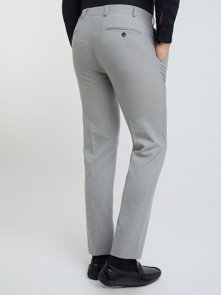 Raymond Men Grey Self Design Textured Slim Fit Formal Trousers