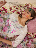 Indo Era Yoke Design Zari Pure Cotton Kurta With Trousers & Dupatta