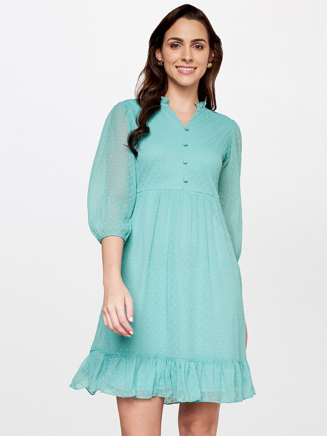 AND Puff Sleeves A-Line Dress