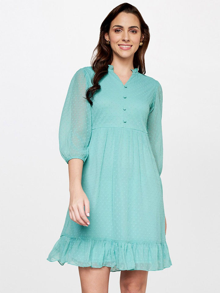 AND Puff Sleeves A-Line Dress