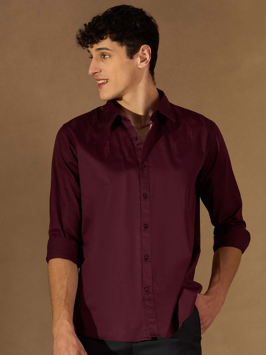 DENNISON Smart Slim Fit Spread Collar Cotton Shirt