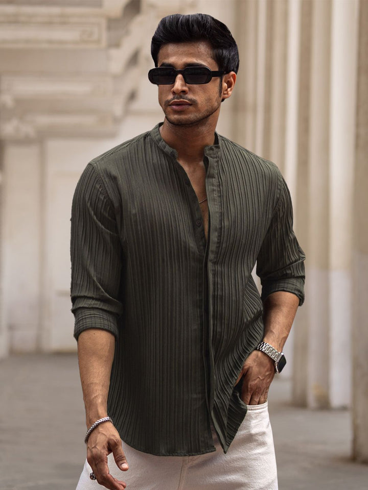 Powerlook India Slim Mandarin Collar Long Sleeves Regular Fit Casual Shirt