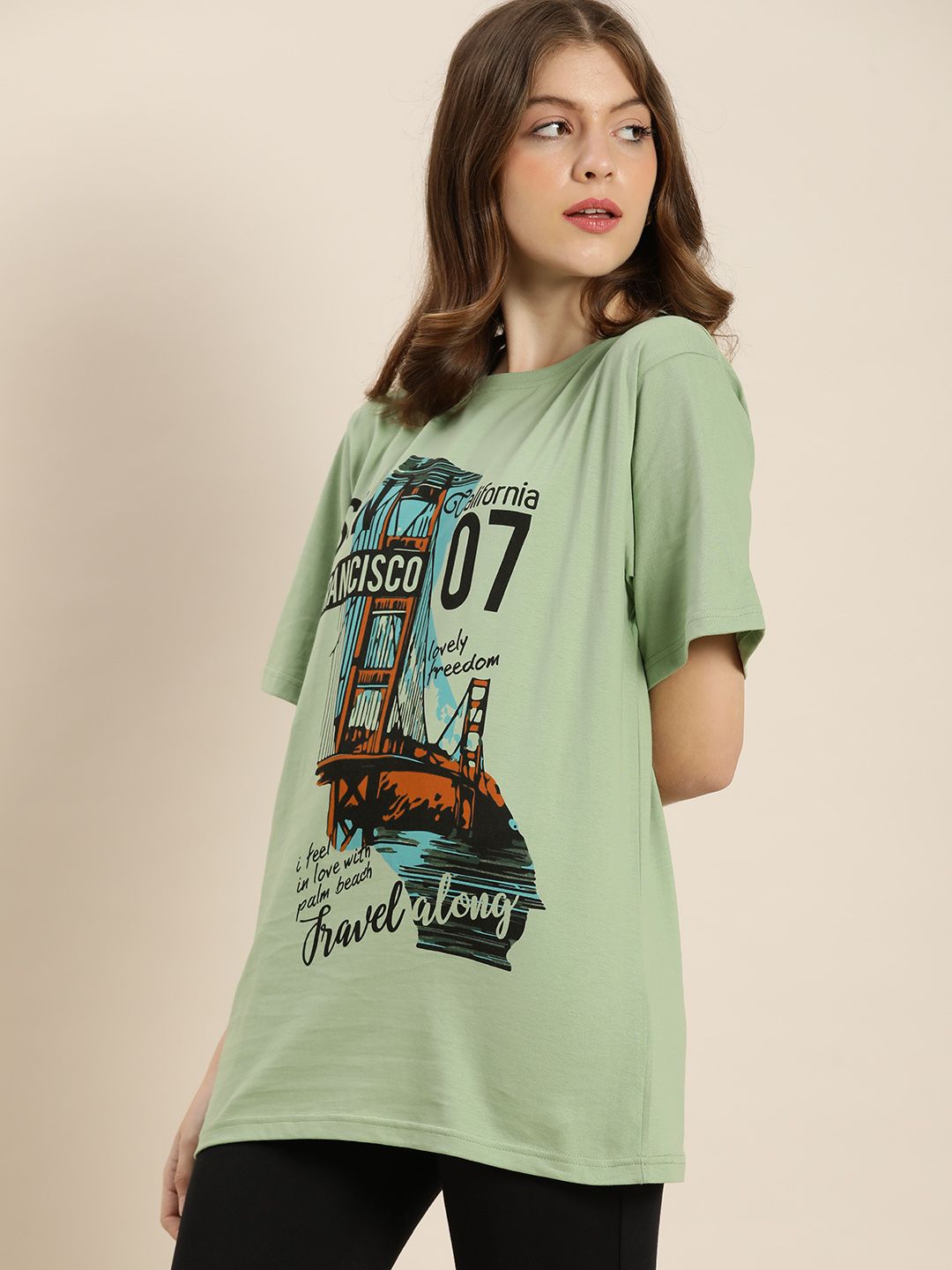 DILLINGER Sage Green Graphic Printed Pure Cotton Oversized Pure Cotton T-shirt