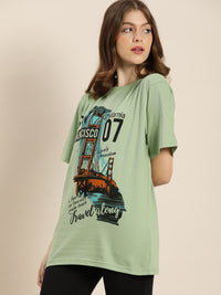 DILLINGER Sage Green Graphic Printed Pure Cotton Oversized Pure Cotton T-shirt