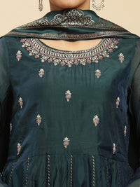 W Ethnic Motifs Embroidered Round Neck Thread Work Anarkali Kurta With Trousers & Dupatta