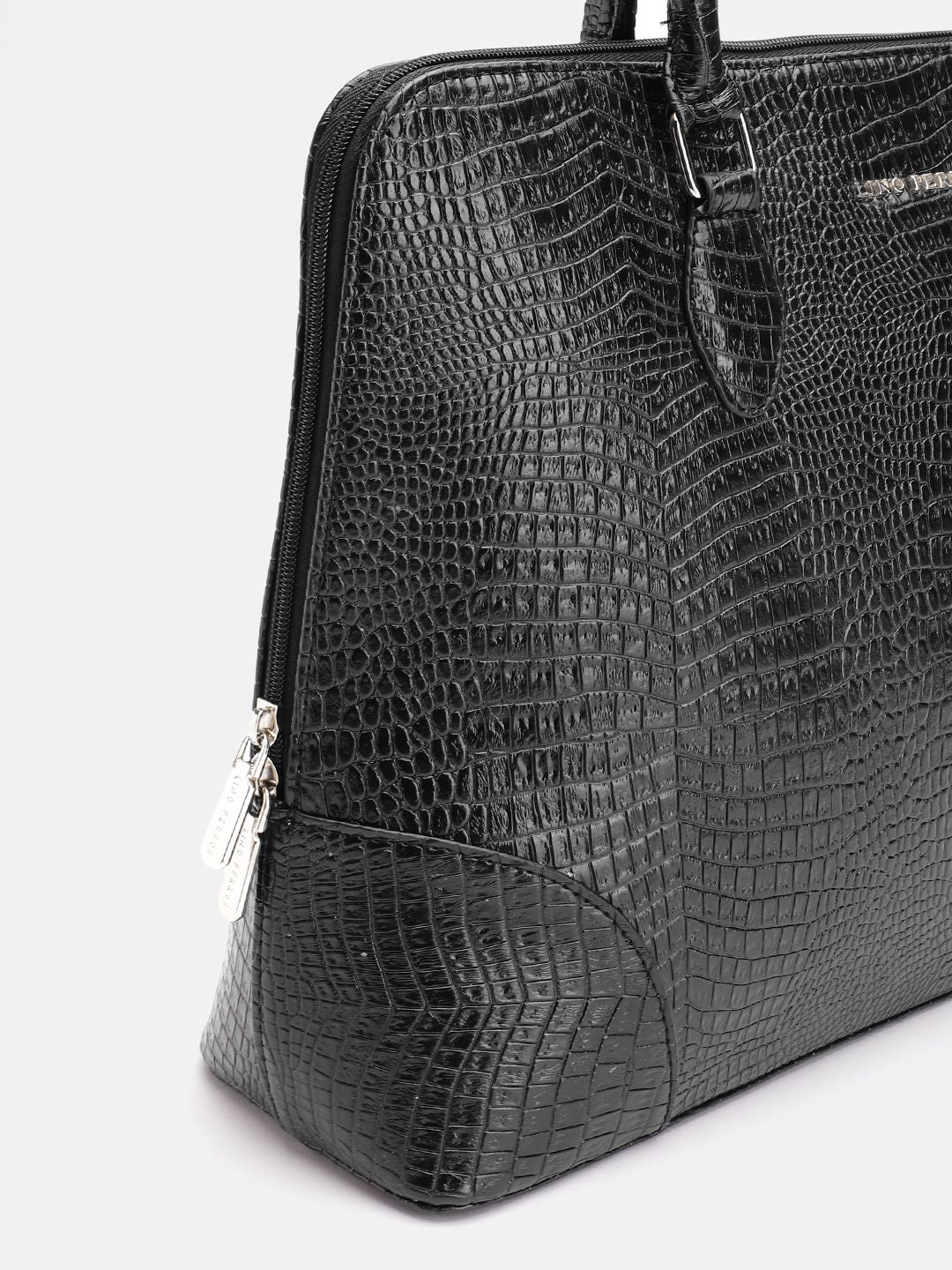 Lino Perros Women Croc Textured Structured Laptop Shoulder Bag
