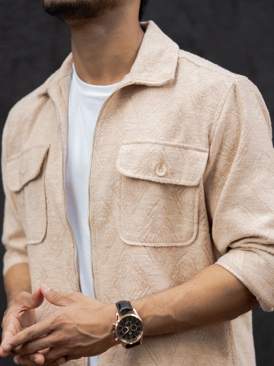 Powerlook Men Spread Collar Textured Cotton Casual Shirt