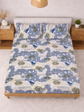 Myntra Elegant Homes Motif Etnik Biru 300 TC Cadar dengan 2 Sarung Bantal