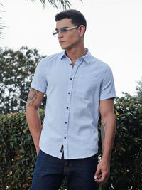 Thomas Scott Men Classic Slim Fit Seersucker Casual Shirt