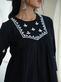 House of Chikankari Black 2 Pieces Cotton Solid Tunic with Trousers Co-Ord Set