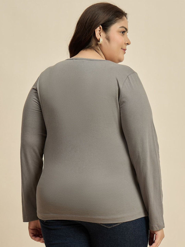 CURVY STREET Women Solid V-Neck Cotton Plus Size T-shirt