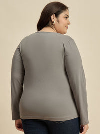 CURVY STREET Women Solid V-Neck Cotton Plus Size T-shirt