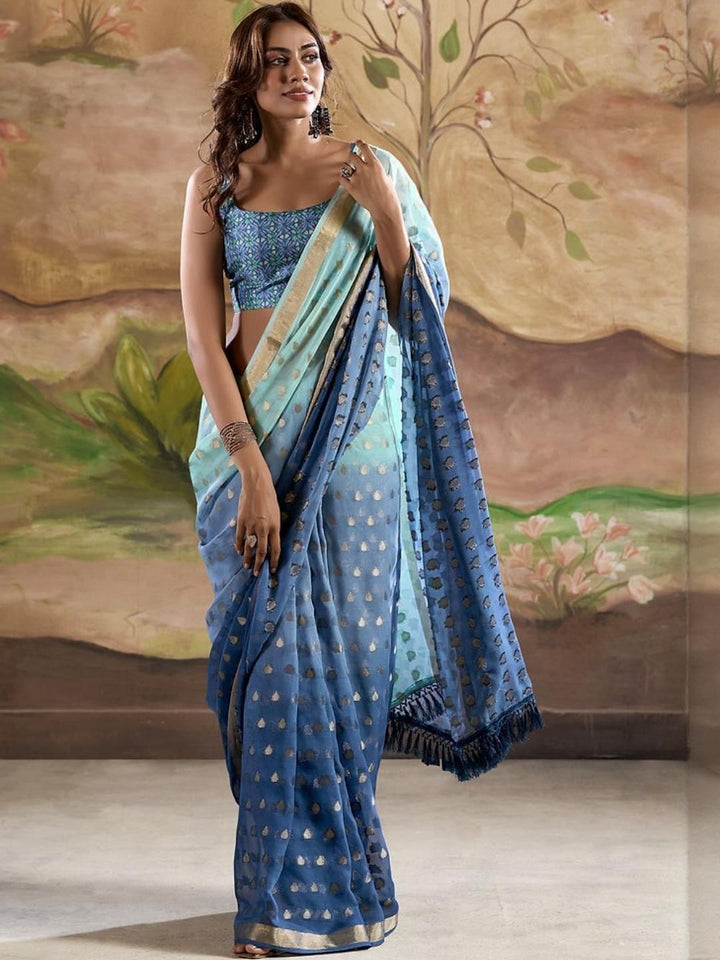 KALINI Teal Poly Georgette Sarees