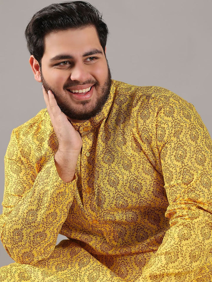 SOJANYA PLUS Saiz Motif Etnik Bercetak Kolar Jalur Kurta Lurus