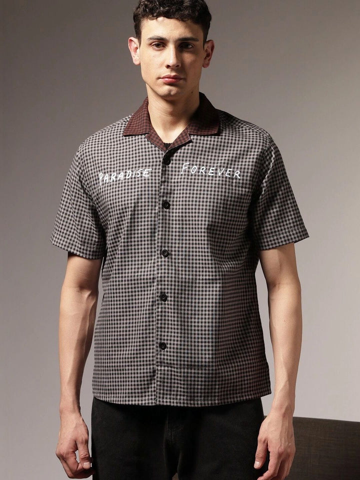 Eszett Checked Spread Collar Cotton Casual Shirt