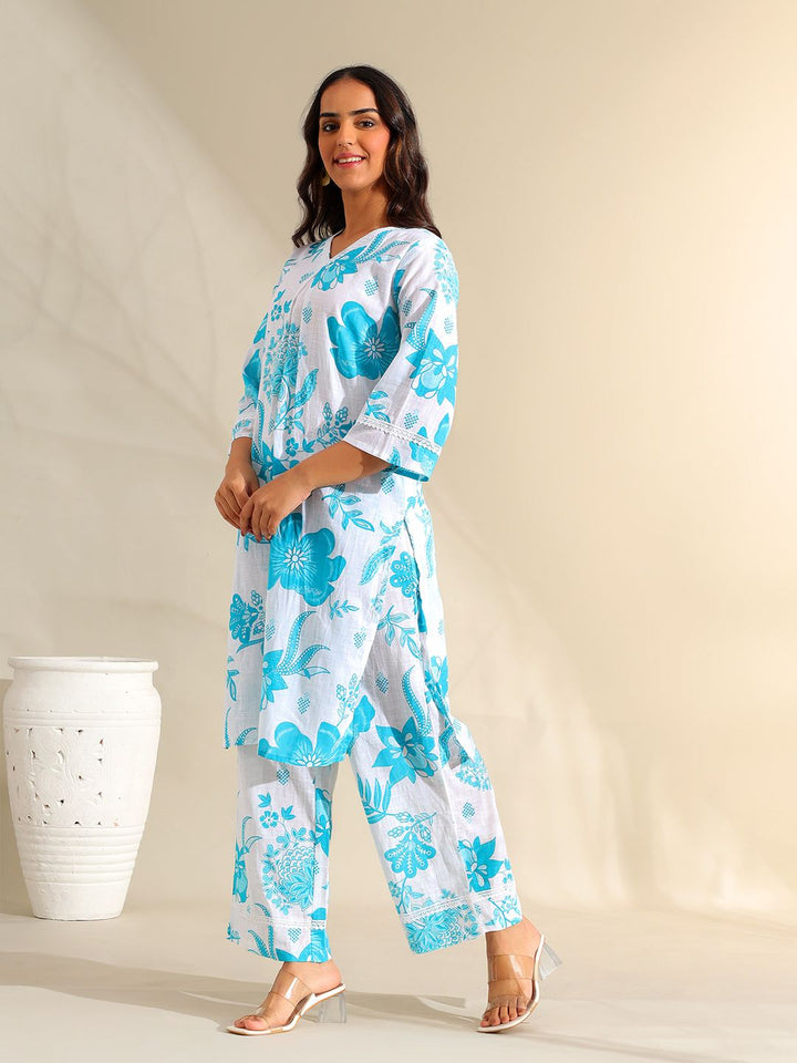 Mamicha Women Floral Printed Regular Pure Cotton Kurta with Palazzos
